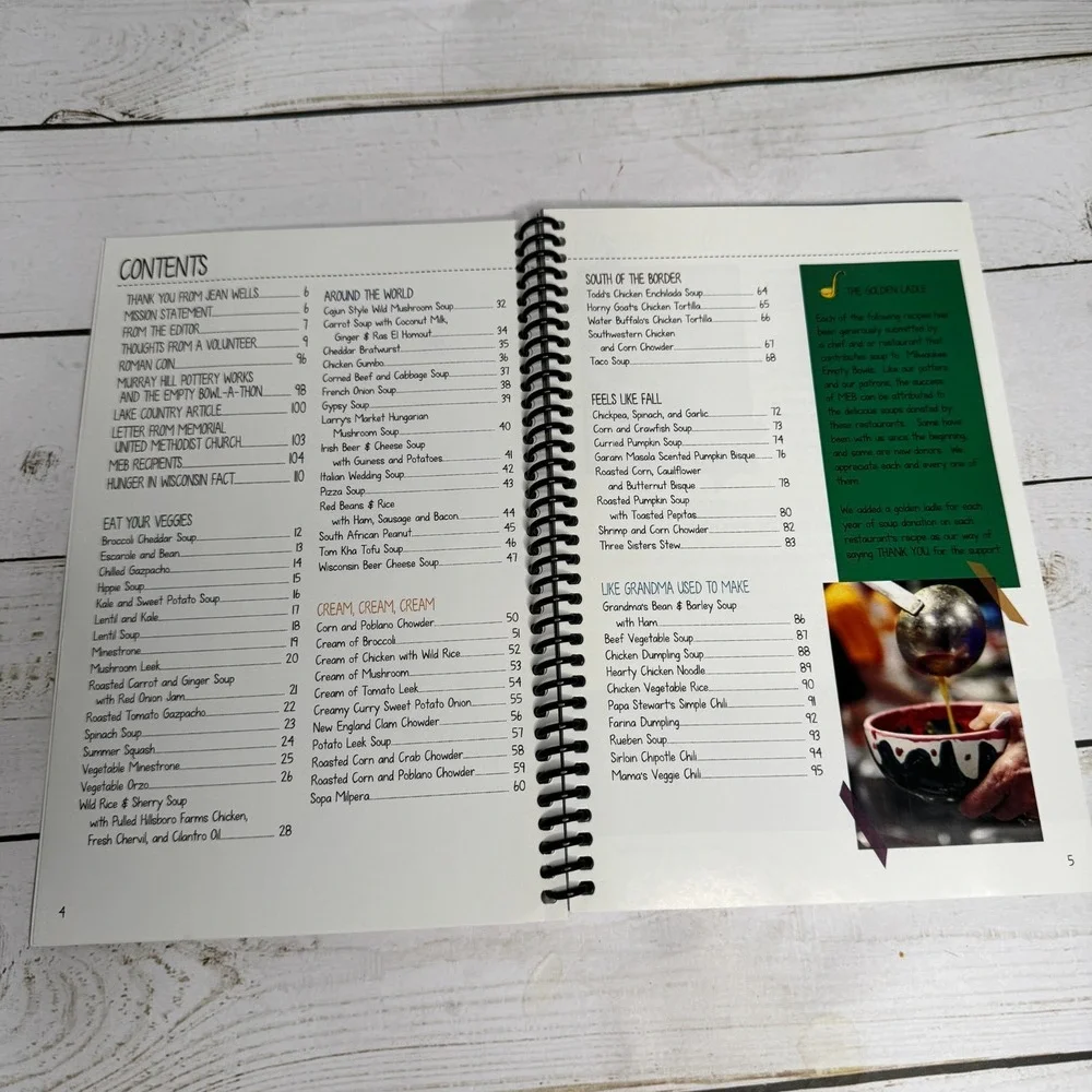 The Milwaukee Empty Bowls Cookbook‎ 2011 Spiral Bound Illustrated Soup Recipes